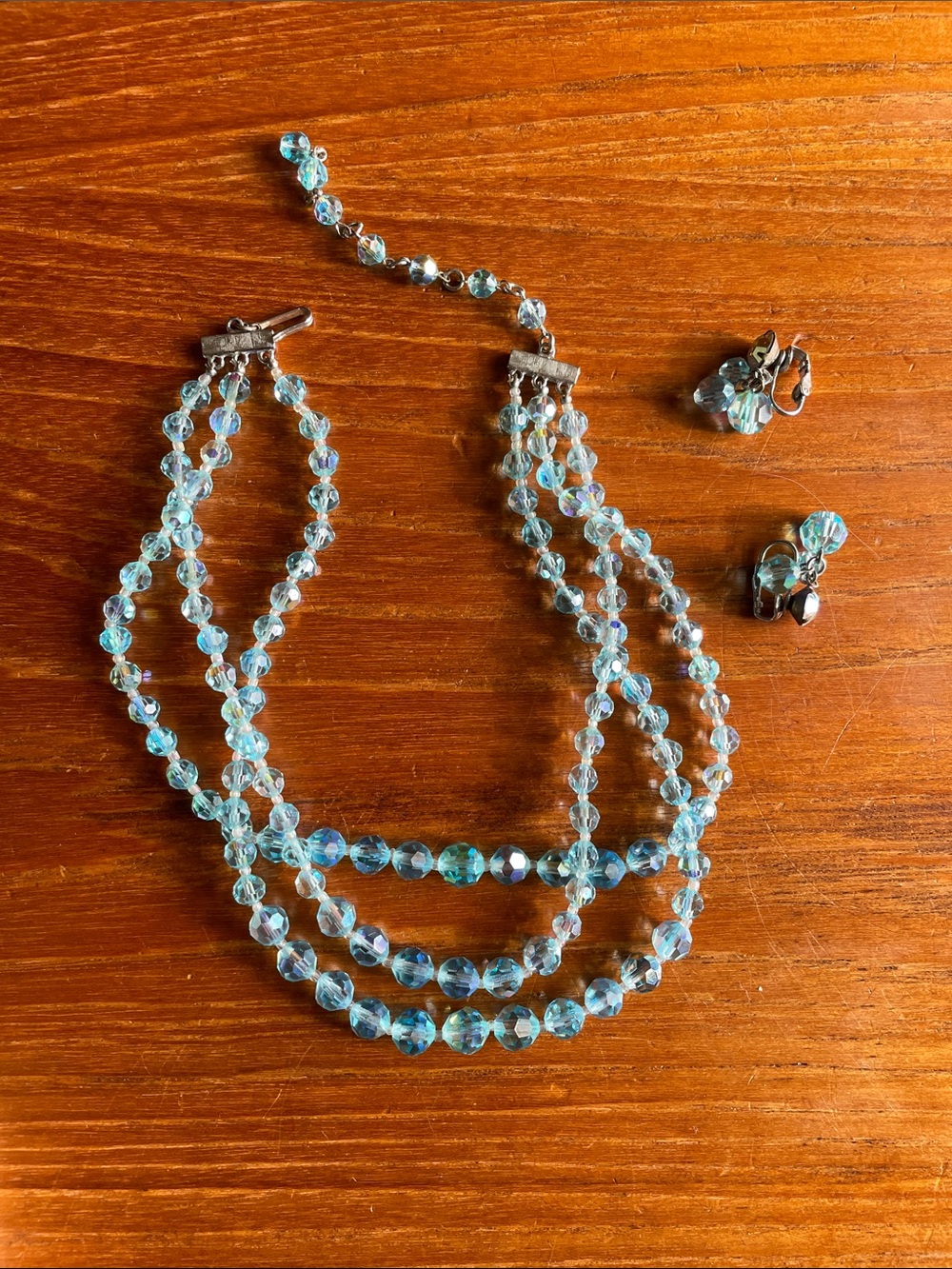 Blue Beaded Necklace & Earrings Set
